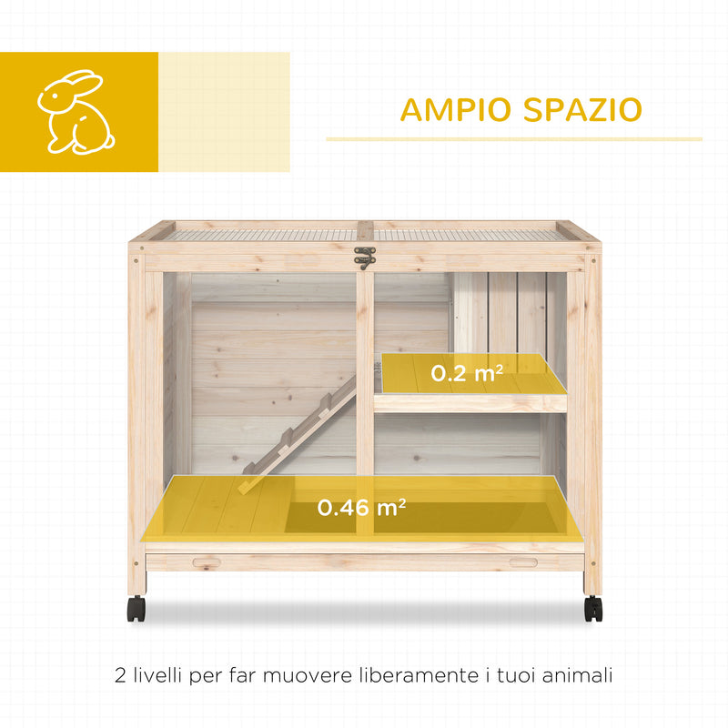 Conigliera Gabbia per Conigli 91,5x53,3x73 cm 2 Piani in Legno
