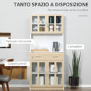 Mobile da Cucina Credenza 80x40x180 cm Ante in Vetro in Legno Bianco e Legno