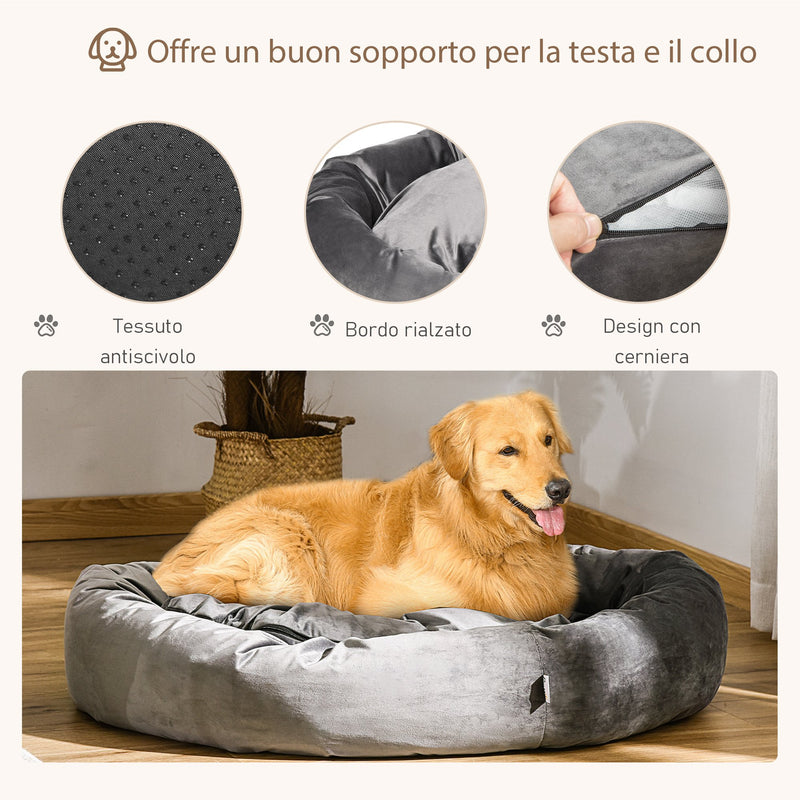 Cuccia Imbottita per Cani 102x74x23 cm in Tessuto Vellutato Grigio Scuro