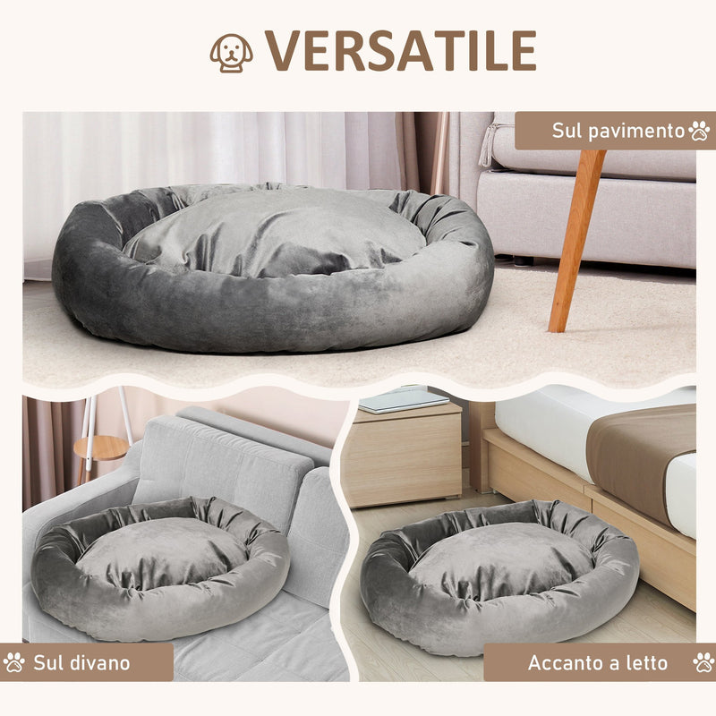 Cuccia Imbottita per Cani 102x74x23 cm in Tessuto Vellutato Grigio Scuro
