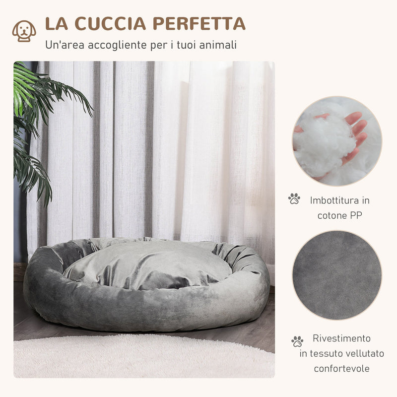 Cuccia Imbottita per Cani 132x89x28 cm in Tessuto Vellutato Grigio Scuro