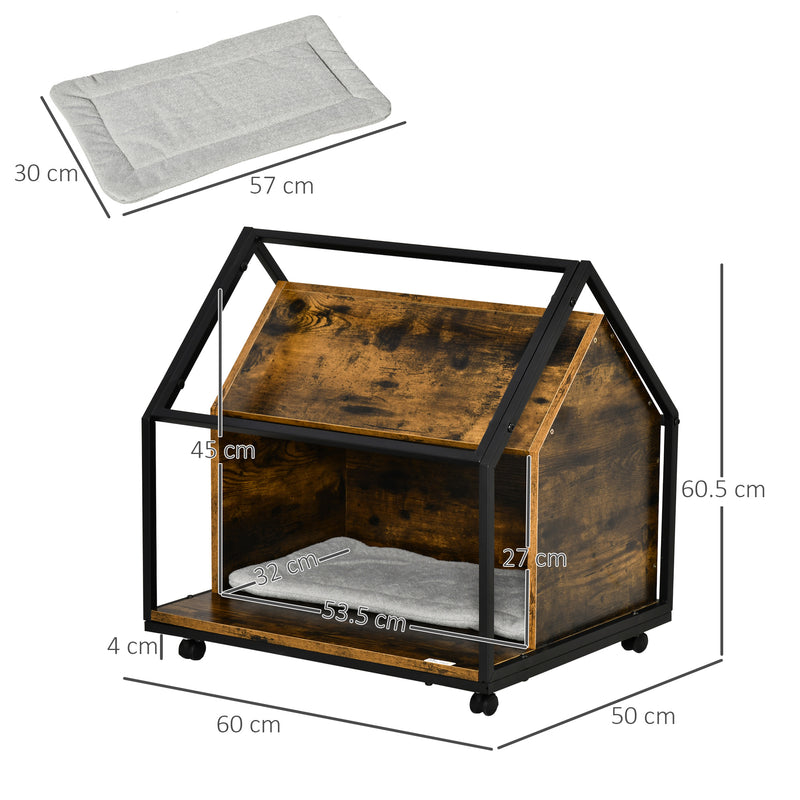 Cuccia per Gatti 60x50x60,5 cm in Legno e Acciaio Marrone Rustico