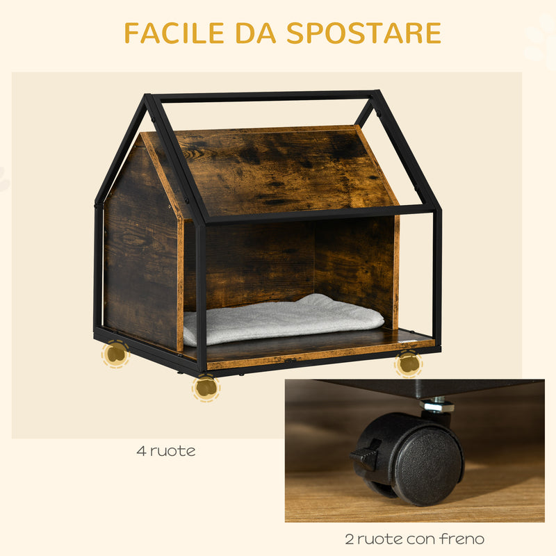 Cuccia per Gatti 60x50x60,5 cm in Legno e Acciaio Marrone Rustico