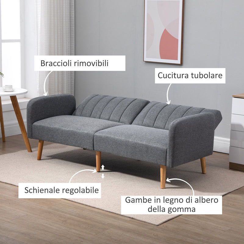 Divano Letto 2 Posti 173x75x73 cm in Tessuto Grigio