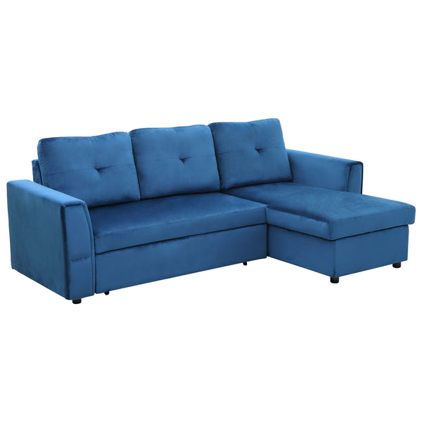 prezzo Divano Letto 3 Posti con Chaise Longue Contenitore 232x141x85 cm in Tessuto Effetto Lino Blu