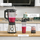 Frullatore Elettrico 1000W Bicchiere 1,5 Litri in Vetro Nero e Argento