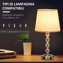 Lampada da Tavolo 2 Porte USB Ø23x45 cm E27 Paralume in tessuto Bianco e Argento
