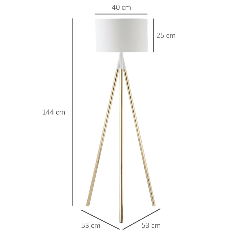 Lampada da Terra 53x53x144 cm E27 Paralume in Tessuto Bianco e Oro