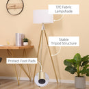 Lampada da Terra 53x53x144 cm E27 Paralume in Tessuto Bianco e Oro