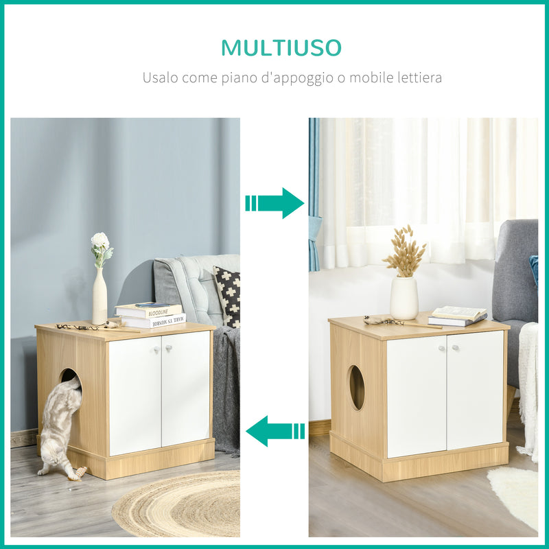 Mobile Lettiera per Gatti 60x55x62,5 cm in Legno Legno e Bianco