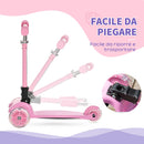 Monopattino Pieghevole 3 Ruote per Bambini 54,7x32,5x59-69 cm in Metallo e Alluminio Rosa