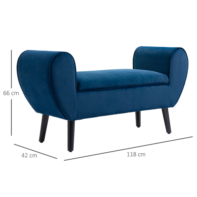 Panca Pouf Contenitore Imbottita 118x42x66 cm in Tessuto Blu