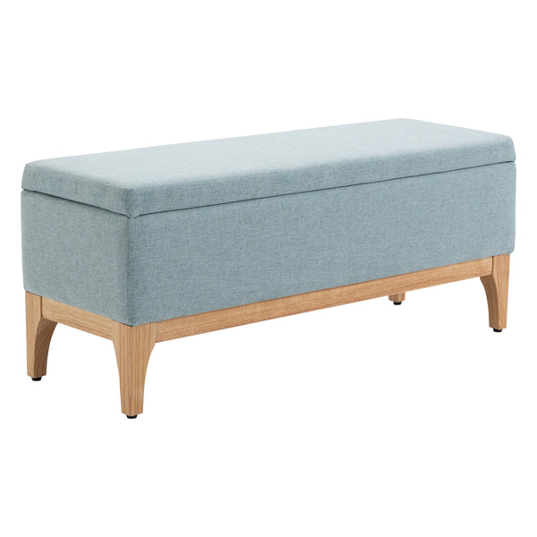 Panca Pouf Contenitore Imbottita 110x39x45 cm in Tessuto Effetto Lino Azzurro sconto