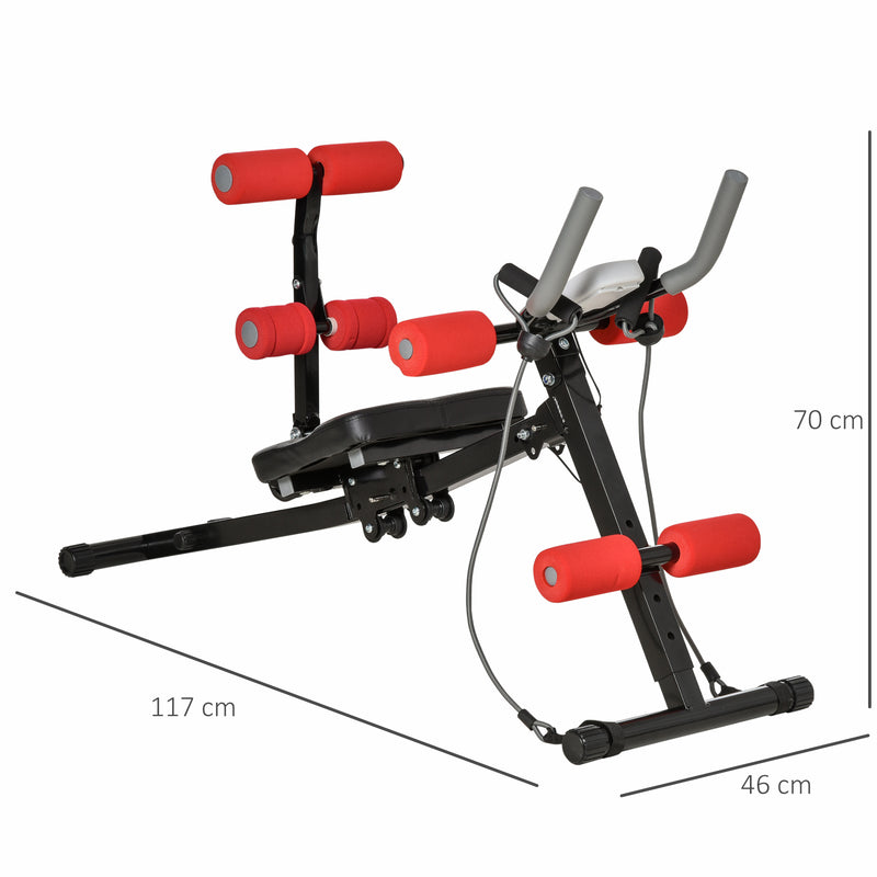 Panca Addominalli 2 in 1 117x46x70 cm con Bande Elastiche e Monitor LCD Nera