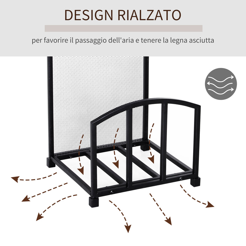 Portalegna per Camino con 4 Attrezzi 39x39x68 cm in Metallo Nero