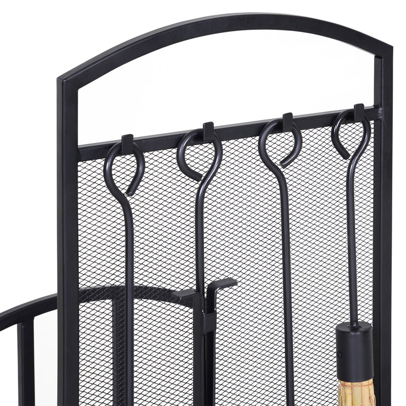 Portalegna per Camino con 4 Attrezzi 39x39x68 cm in Metallo Nero