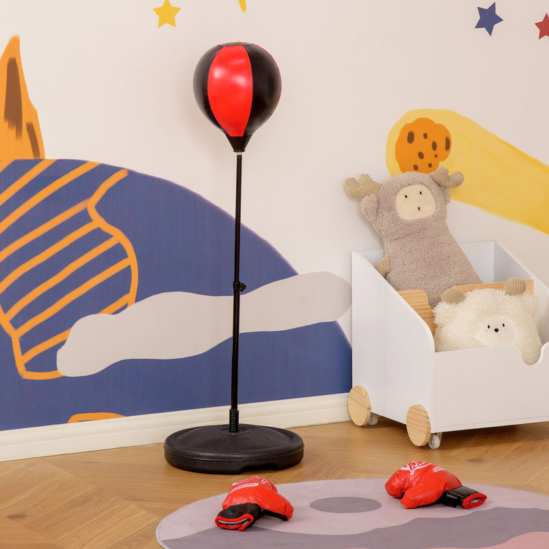Punching Ball per Bambini con Guantoni Altezza Regolabile Rosso e Nero