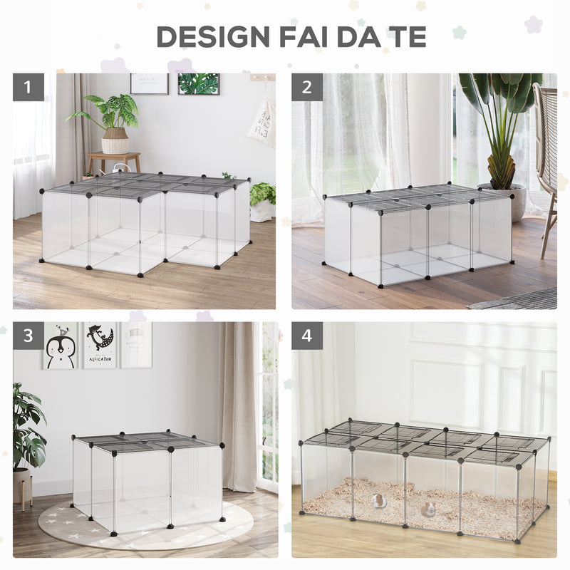 Gabbia per Criceti e Roditori Modulabile 140x70x45 cm in Resina e Acciaio Nero e Trasparente