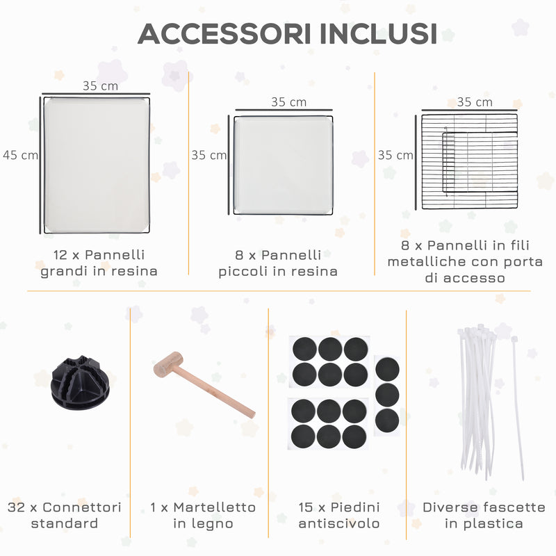 Gabbia per Criceti e Roditori Modulabile 140x70x45 cm in Resina e Acciaio Nero e Trasparente