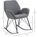 Sedia a Dondolo Imbottita 65x80x88 cm in Metallo e Tessuto Grigio