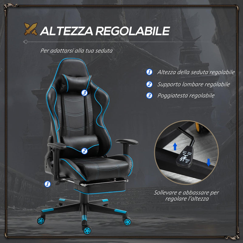Sedia da Gaming Ergonomica 72x77x128-138 cm con Poggiapiedi in Similpelle Nero