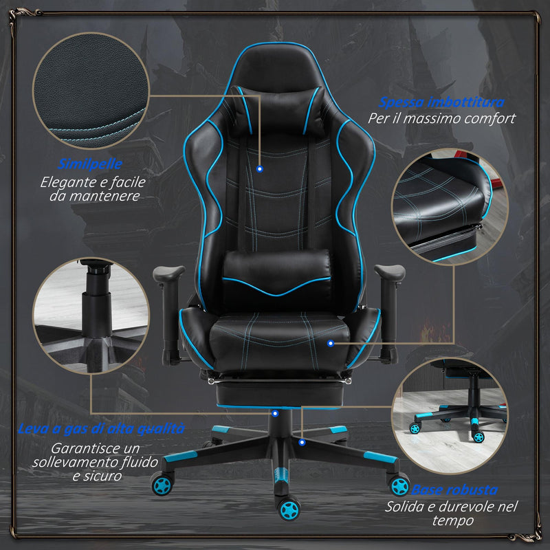 Sedia da Gaming Ergonomica 72x77x128-138 cm con Poggiapiedi in Similpelle Nero