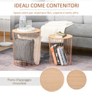 Set 2 Tavolini Contenitori Ripiano Rimovibile in Metallo e MDF Oro Rosa e Legno