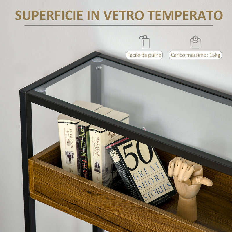 Tavolo Consolle Ingresso 108x28x85 cm in Acciaio e Legno Marrone Rustico