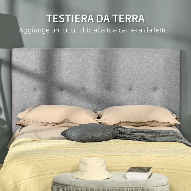 Testiera Letto Matrimoniale 160x7x120 cm in Tessuto Effetto Lino Trapuntata a Bottoni Grigia