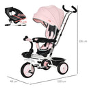 Passeggino Triciclo 100x48x106 cm con Sedile Girevole 360° Rosa