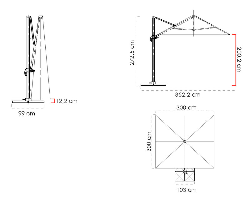 Ombrellone da Giardino Decentrato 3x3m in Alluminio Telo in Poliestere Mosini Jazz Grigio e Bianco