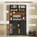 Credenza da Cucina Alta Stile Rustico 100x38x180 cm Portabottiglie Prese di Ricarica e Luci LED in Truciolare Nero  