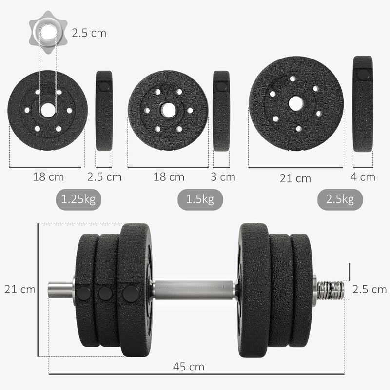 Set 2 Manubri da 25Kg Totali con 12 Dischi in Acciaio e PU Nero    