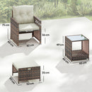 Set Salotto da Giardino con 2 Poltrone Tavolino e Poggiapiedi Salvaspazio in Rattan PE Marrone      