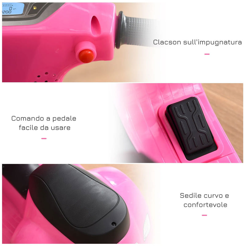 Scooter Elettrico per Bambini Licenza Ufficiale Piaggio Vespa Small 7,2V 2,5Ah Rosa      