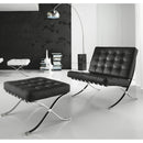 Set Poltrona e Pouf Barcelona in Acciaio Cromato Rivestimento in Similpelle Nero
