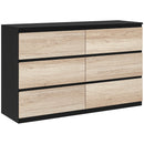 Comò Cassettiera 6 Cassetti 120x39x75 cm con Maniglie a Gola in Legno Nera e color Legno   