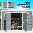 Casetta Box per Attrezzi 303x183x184 cm a 2 Ingressi con Finestre e Prese d'Aria in PP e Alluminio Grigio      