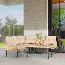 Set Salotto da Giardino 2 Divani Poltrona Angolare e Tavolino in Vetro in Rattan Colore Legno  