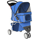Passeggino per Cani 77x44x102 cm Pieghevole con Portabicchieri e Cestino Blu      
