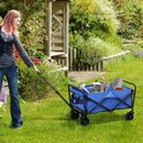 Carrello da Giardino 62L Pieghevole 76x48x86 cm con Maniglia Regolabile in Metallo e Tessuto Oxford Blu      
