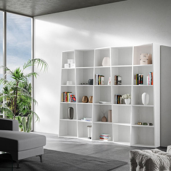 Libreria Moderna 5 Elementi 5 Ripiani Trek Bianco Frassino sconto