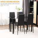 Set Tavolo da Pranzo con Piano in Vetro e 4 Sedie Imbottite in Finta Pelle Nero