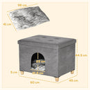 Casetta per Gatti Pouf Poggiapiedi Imbottito 60x45x44,5 cm con Cuscino Rimovibile e Lavabile Grigio