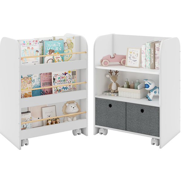 Libreria Montessoriana per Bambini con Ruote 2 in 1 Cassetti in Tessuto in Legno online