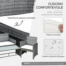 Set Mobili da Esterno in Rattan Sintetico Divanetto e 2 Poltrone con Tavolino e Cuscini Grigio 