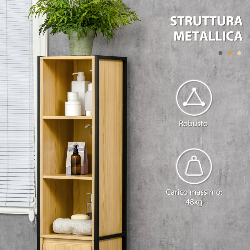 Mobile da Bagno a 3 Livelli con Torre per Asciugamani 30x28x168 cm in Truciolato e Acciaio Nero