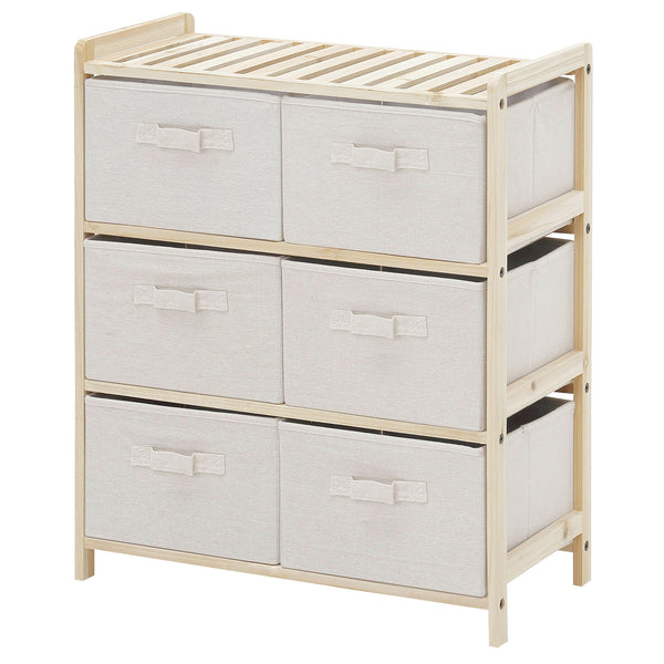 Cassettiera 6 Cassetti in Tessuto Pieghevoli ed Estraibili 59x28x70 cm Beige/Legno sconto