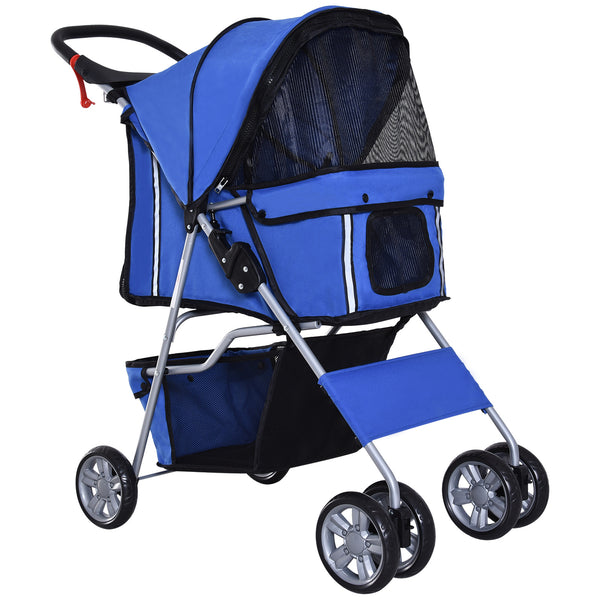 sconto Passeggino per Cani Pieghevole 75x45x97 cm in Tessuto con Cestino e Portabicchieri Blu