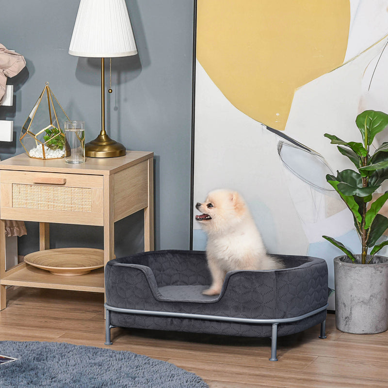 Divano per Cani e Gatti Imbottito 63,5x43x24,5 cm in Velluto con Base in Metallo Grigio Scuro